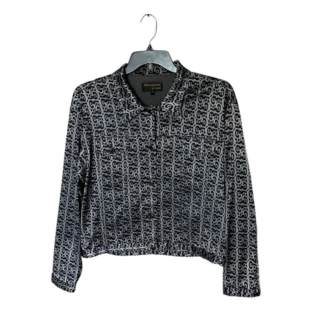 Diaspora by Lydia Vintage-Inspired Black/Gray Monogram Cropped Jacket Size XL